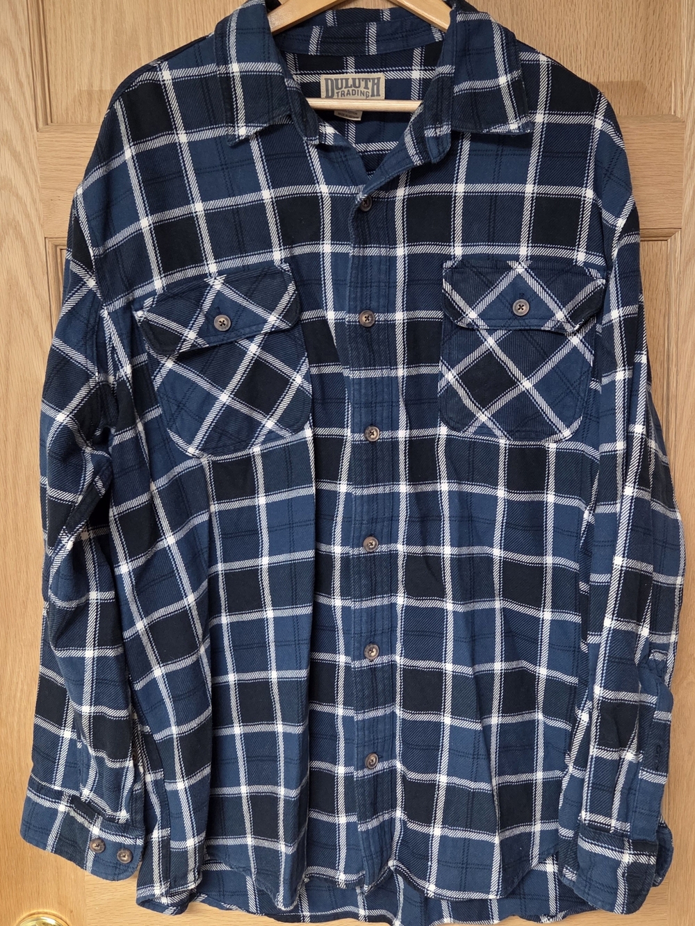 Duluth Trading Shirt Mens XL Blue Plaid Flannel Button Up Shacket Heavy